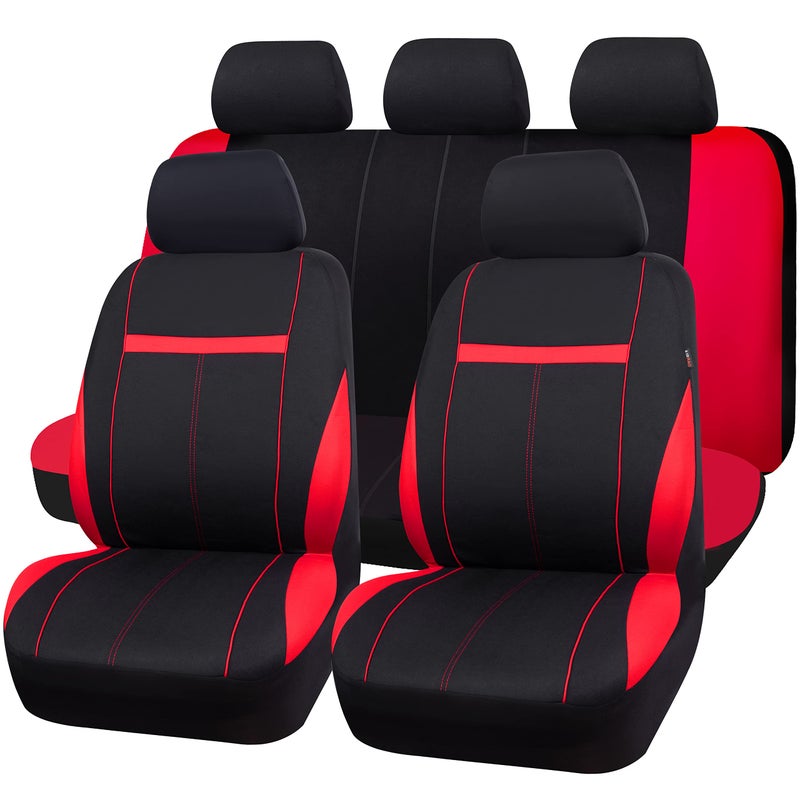 CAR-GRAND Universal Fit Sporty Cloth Full Set Car Seat Covers, Fit for Car, Truck, Sedan, Vans, SUV, Breathable, Washable, Airbag Compatible, Zipper Design - Image 1